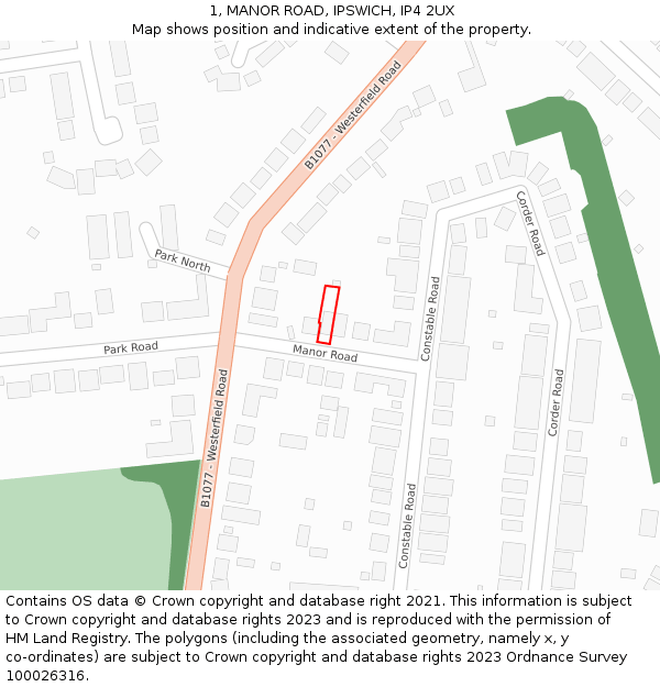 1, MANOR ROAD, IPSWICH, IP4 2UX: Location map and indicative extent of plot
