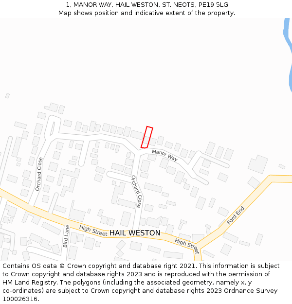 1, MANOR WAY, HAIL WESTON, ST. NEOTS, PE19 5LG: Location map and indicative extent of plot