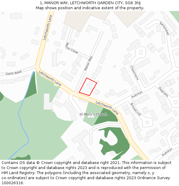 1, MANOR WAY, LETCHWORTH GARDEN CITY, SG6 3NJ: Location map and indicative extent of plot