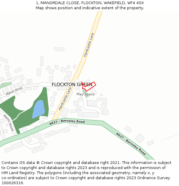 1, MANORDALE CLOSE, FLOCKTON, WAKEFIELD, WF4 4SX: Location map and indicative extent of plot