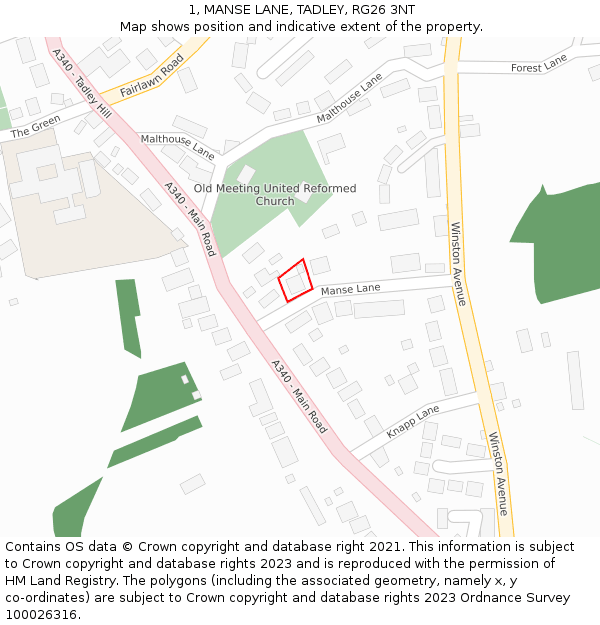 1, MANSE LANE, TADLEY, RG26 3NT: Location map and indicative extent of plot