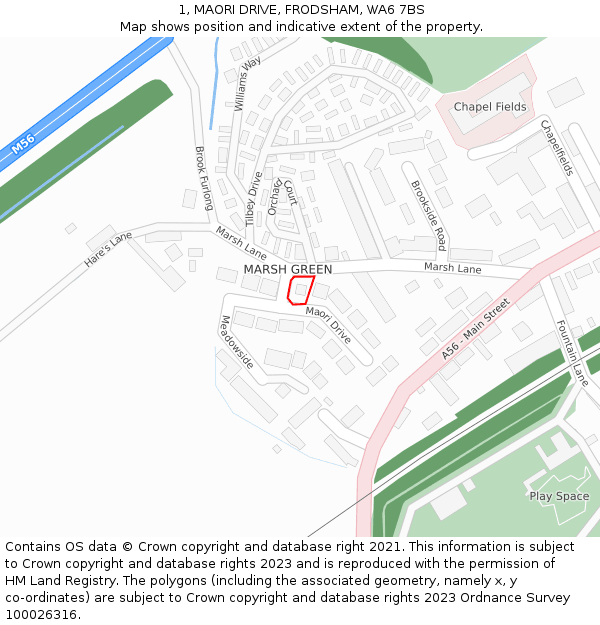 1, MAORI DRIVE, FRODSHAM, WA6 7BS: Location map and indicative extent of plot