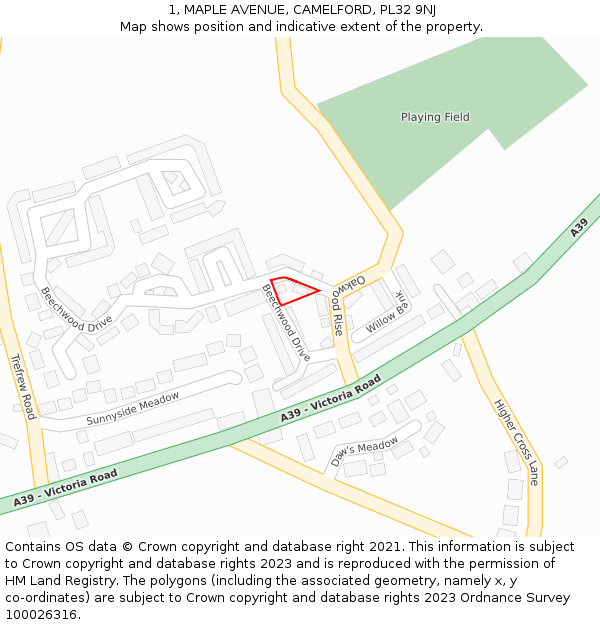 1, MAPLE AVENUE, CAMELFORD, PL32 9NJ: Location map and indicative extent of plot