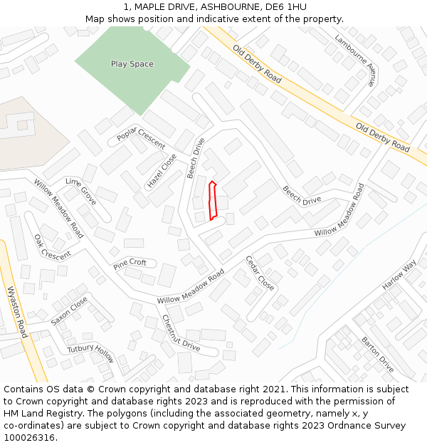 1, MAPLE DRIVE, ASHBOURNE, DE6 1HU: Location map and indicative extent of plot