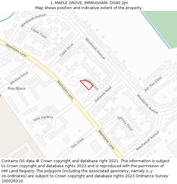 1, MAPLE GROVE, IMMINGHAM, DN40 2JH: Location map and indicative extent of plot