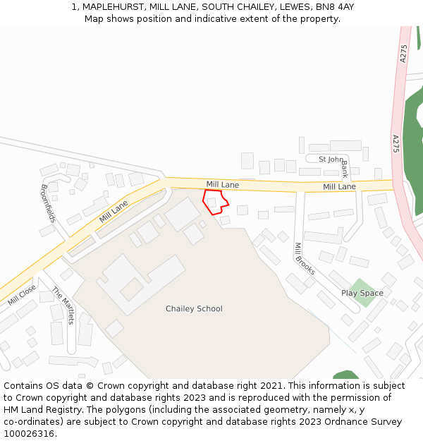 1, MAPLEHURST, MILL LANE, SOUTH CHAILEY, LEWES, BN8 4AY: Location map and indicative extent of plot