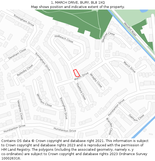 1, MARCH DRIVE, BURY, BL8 1XQ: Location map and indicative extent of plot