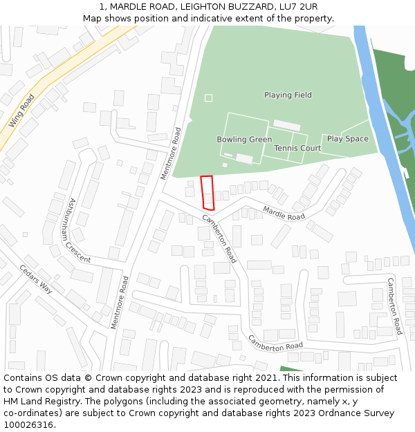 1, MARDLE ROAD, LEIGHTON BUZZARD, LU7 2UR: Location map and indicative extent of plot