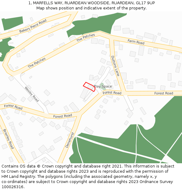 1, MARFELLS WAY, RUARDEAN WOODSIDE, RUARDEAN, GL17 9UP: Location map and indicative extent of plot