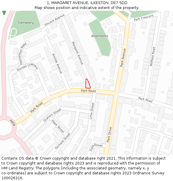 1, MARGARET AVENUE, ILKESTON, DE7 5DD: Location map and indicative extent of plot