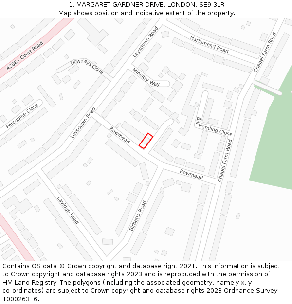 1, MARGARET GARDNER DRIVE, LONDON, SE9 3LR: Location map and indicative extent of plot