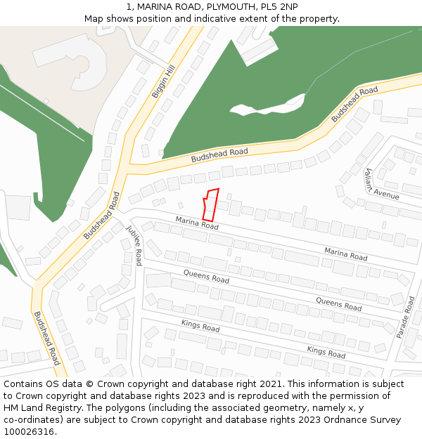 1, MARINA ROAD, PLYMOUTH, PL5 2NP: Location map and indicative extent of plot