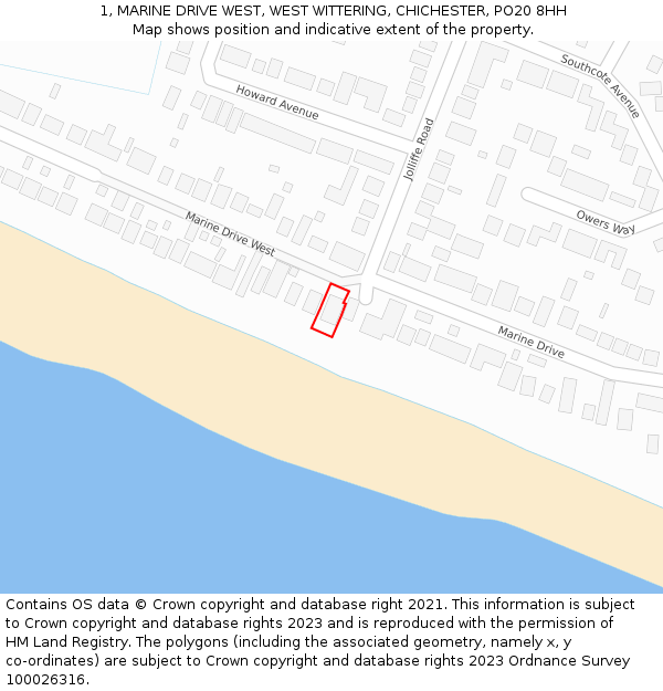 1, MARINE DRIVE WEST, WEST WITTERING, CHICHESTER, PO20 8HH: Location map and indicative extent of plot