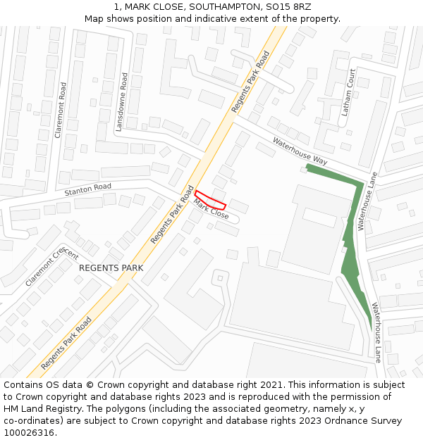 1, MARK CLOSE, SOUTHAMPTON, SO15 8RZ: Location map and indicative extent of plot