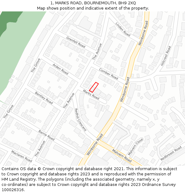 1, MARKS ROAD, BOURNEMOUTH, BH9 2XQ: Location map and indicative extent of plot