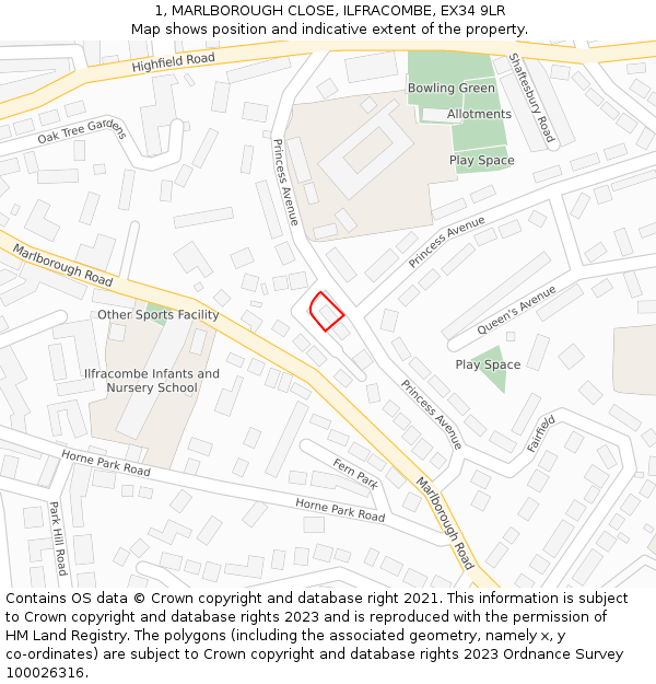 1, MARLBOROUGH CLOSE, ILFRACOMBE, EX34 9LR: Location map and indicative extent of plot