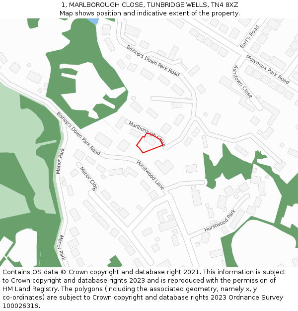 1, MARLBOROUGH CLOSE, TUNBRIDGE WELLS, TN4 8XZ: Location map and indicative extent of plot