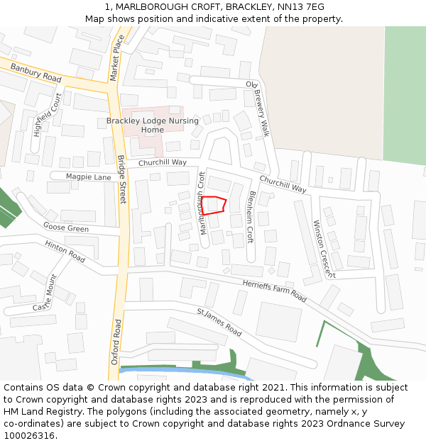 1, MARLBOROUGH CROFT, BRACKLEY, NN13 7EG: Location map and indicative extent of plot