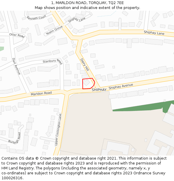 1, MARLDON ROAD, TORQUAY, TQ2 7EE: Location map and indicative extent of plot