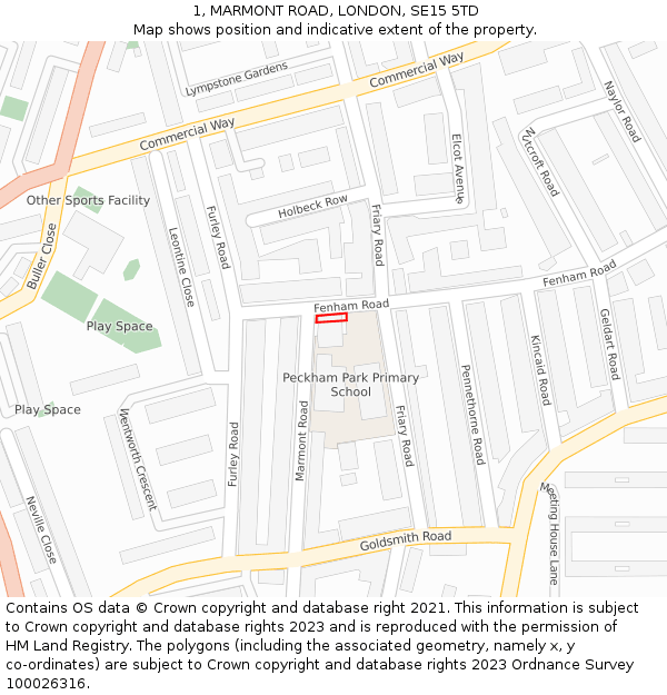 1, MARMONT ROAD, LONDON, SE15 5TD: Location map and indicative extent of plot