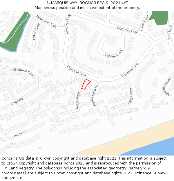 1, MARQUIS WAY, BOGNOR REGIS, PO21 4AT: Location map and indicative extent of plot