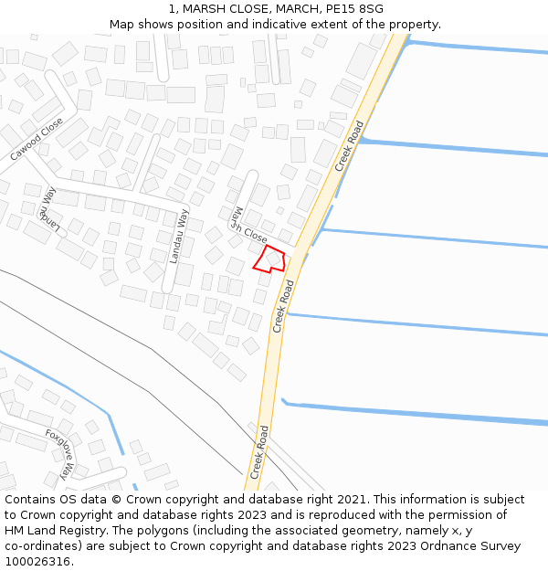 1, MARSH CLOSE, MARCH, PE15 8SG: Location map and indicative extent of plot