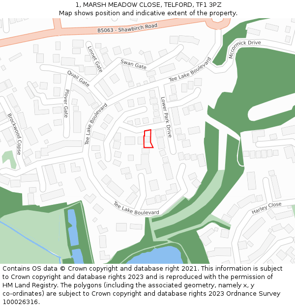 1, MARSH MEADOW CLOSE, TELFORD, TF1 3PZ: Location map and indicative extent of plot
