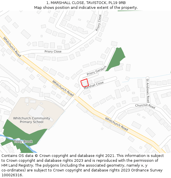 1, MARSHALL CLOSE, TAVISTOCK, PL19 9RB: Location map and indicative extent of plot