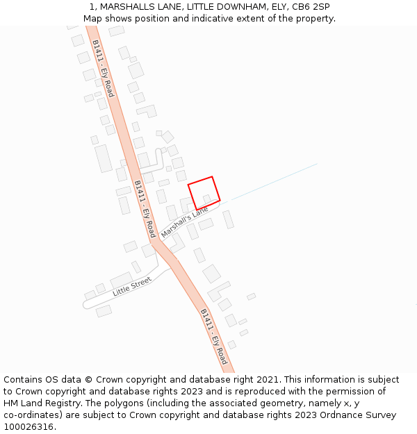 1, MARSHALLS LANE, LITTLE DOWNHAM, ELY, CB6 2SP: Location map and indicative extent of plot