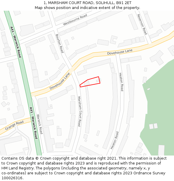 1, MARSHAM COURT ROAD, SOLIHULL, B91 2ET: Location map and indicative extent of plot
