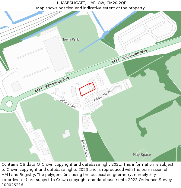 1, MARSHGATE, HARLOW, CM20 2QF: Location map and indicative extent of plot