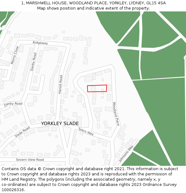 1, MARSHWELL HOUSE, WOODLAND PLACE, YORKLEY, LYDNEY, GL15 4SA: Location map and indicative extent of plot