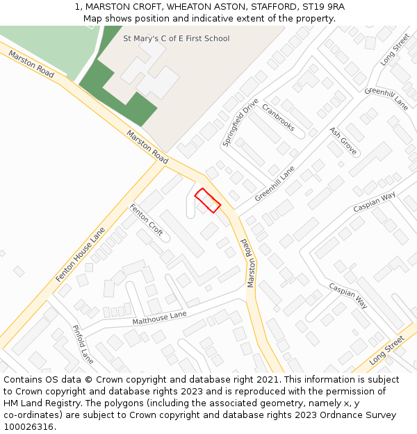 1, MARSTON CROFT, WHEATON ASTON, STAFFORD, ST19 9RA: Location map and indicative extent of plot