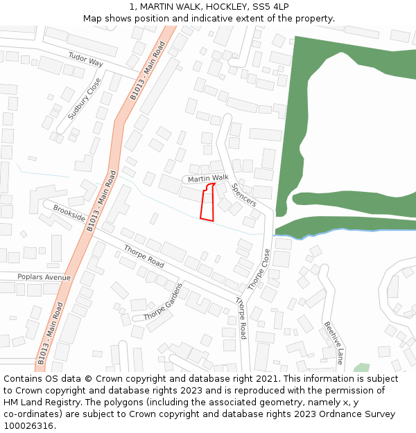 1, MARTIN WALK, HOCKLEY, SS5 4LP: Location map and indicative extent of plot