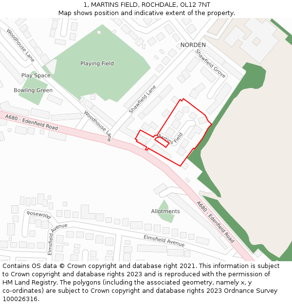 1, MARTINS FIELD, ROCHDALE, OL12 7NT: Location map and indicative extent of plot