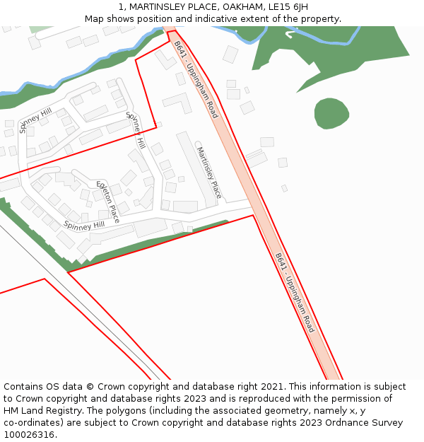 1, MARTINSLEY PLACE, OAKHAM, LE15 6JH: Location map and indicative extent of plot