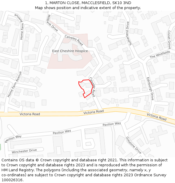 1, MARTON CLOSE, MACCLESFIELD, SK10 3ND: Location map and indicative extent of plot