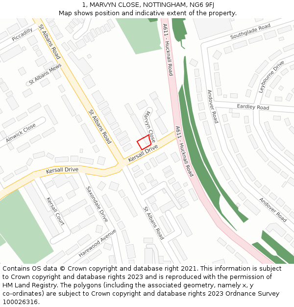 1, MARVYN CLOSE, NOTTINGHAM, NG6 9FJ: Location map and indicative extent of plot