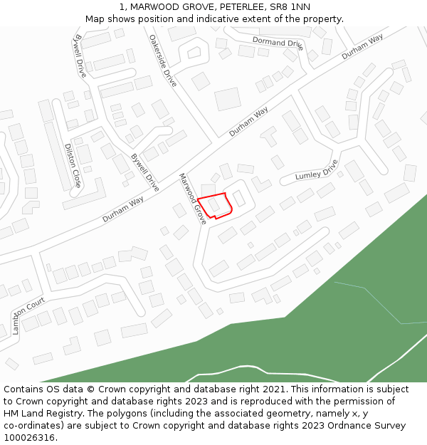 1, MARWOOD GROVE, PETERLEE, SR8 1NN: Location map and indicative extent of plot