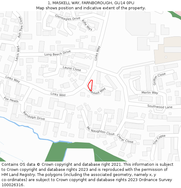 1, MASKELL WAY, FARNBOROUGH, GU14 0PU: Location map and indicative extent of plot