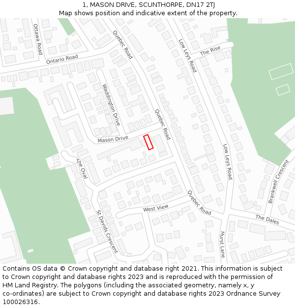 1, MASON DRIVE, SCUNTHORPE, DN17 2TJ: Location map and indicative extent of plot