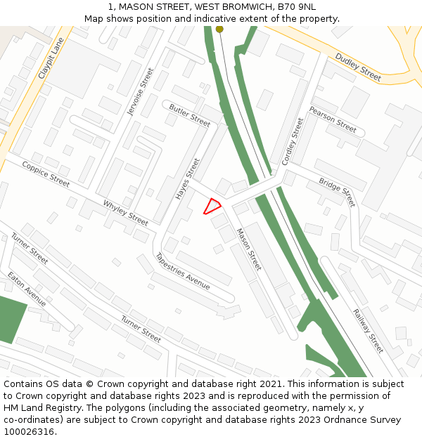 1, MASON STREET, WEST BROMWICH, B70 9NL: Location map and indicative extent of plot