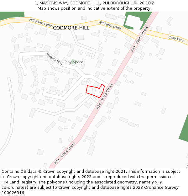 1, MASONS WAY, CODMORE HILL, PULBOROUGH, RH20 1DZ: Location map and indicative extent of plot