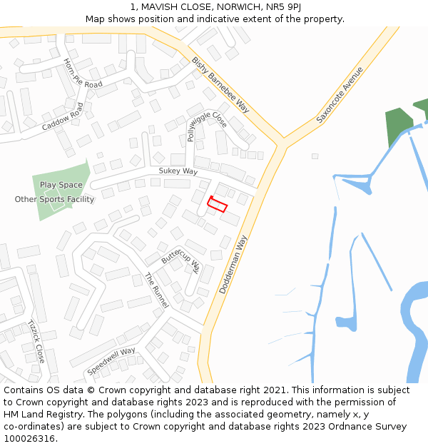 1, MAVISH CLOSE, NORWICH, NR5 9PJ: Location map and indicative extent of plot