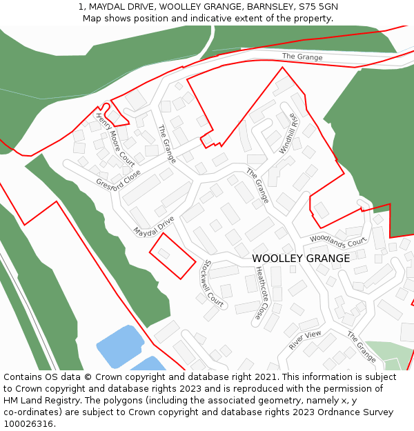 1, MAYDAL DRIVE, WOOLLEY GRANGE, BARNSLEY, S75 5GN: Location map and indicative extent of plot