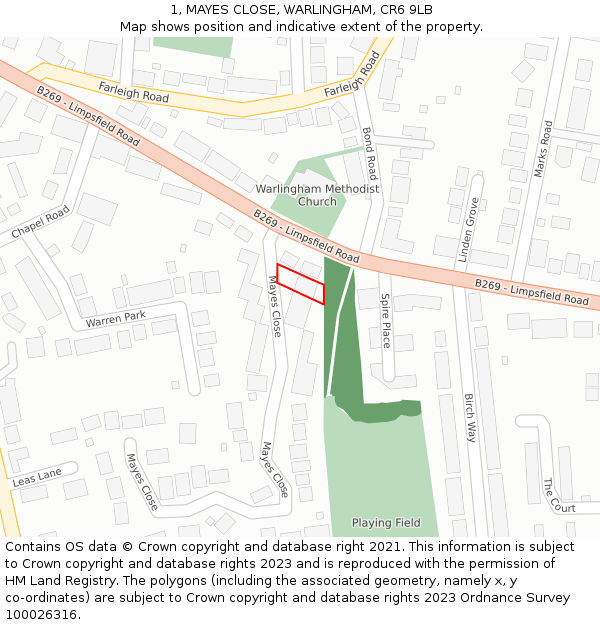 1, MAYES CLOSE, WARLINGHAM, CR6 9LB: Location map and indicative extent of plot