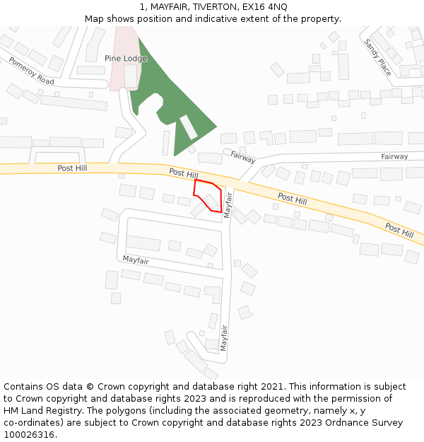 1, MAYFAIR, TIVERTON, EX16 4NQ: Location map and indicative extent of plot
