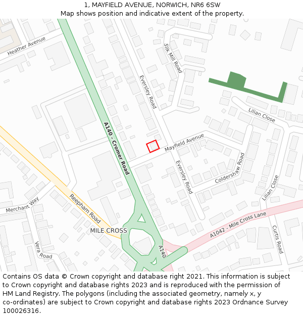 1, MAYFIELD AVENUE, NORWICH, NR6 6SW: Location map and indicative extent of plot