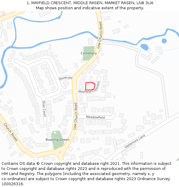 1, MAYFIELD CRESCENT, MIDDLE RASEN, MARKET RASEN, LN8 3UA: Location map and indicative extent of plot