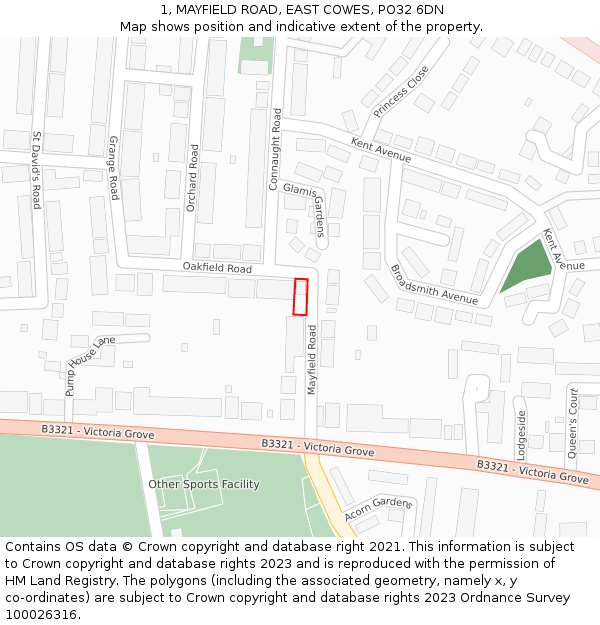 1, MAYFIELD ROAD, EAST COWES, PO32 6DN: Location map and indicative extent of plot